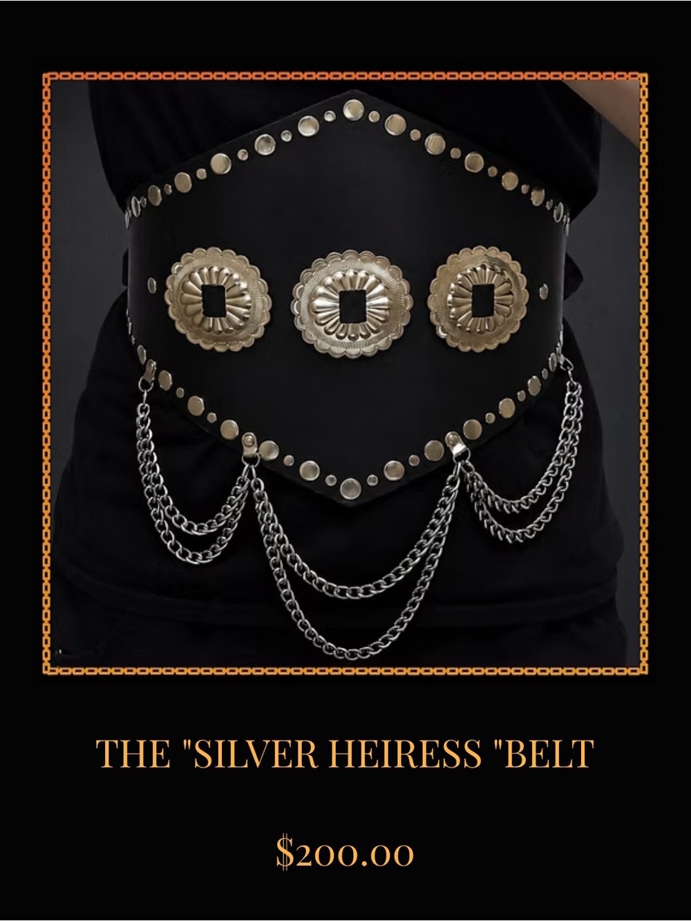 The Heiress Black Leather Chain Corset Belt
